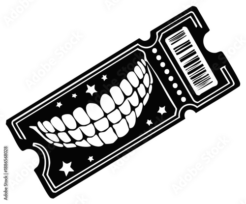 Smiling Mouth Ticket Graphic with Stars and Barcode