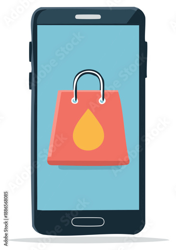 Shopping Bag Appears on Smartphone Screen for Convenient Mobile Commerce