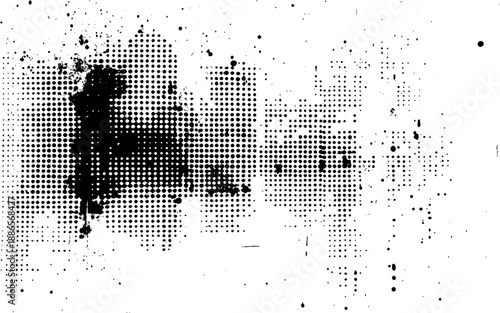 Dirty Halftone Dots Texture Overlay. Abstract Black Ink Halftone Texture. Black and White Abstract Halftone Texture
