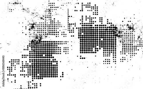 Dirty Halftone Dots Texture Overlay. Abstract Black Ink Halftone Texture