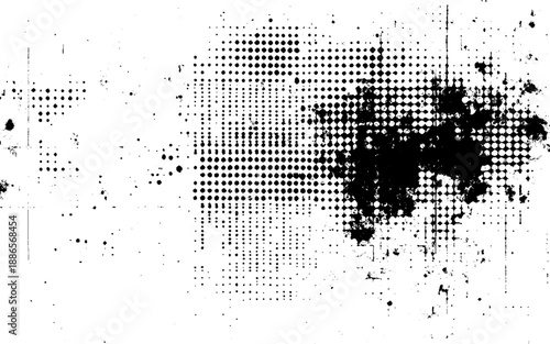 Distressed Halftone Ink Pattern. Vintage Halftone Grunge Print Background. Artistic Halftone Ink Distress Texture