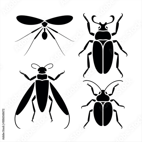 Silhouettes of various insects Vector