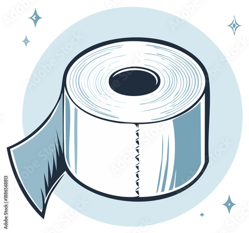 Illustrative Toilet Paper Roll Cartoon Graphic Design Cleanliness Hygiene and Sanitation Symbol with Sparkling Elements