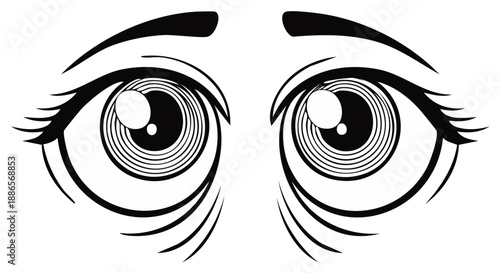 Wide Open Eyes with Spiraling Pupils Expressing Surprise or Amazement in a Graphic Style