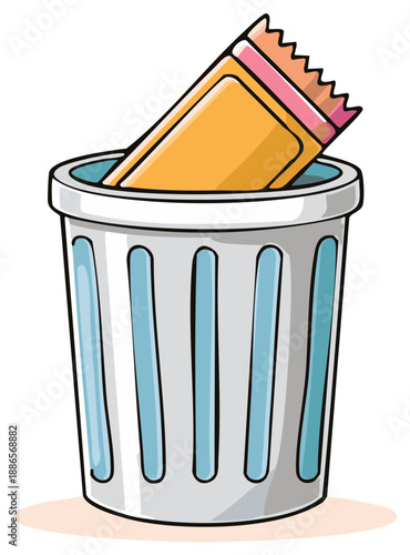 Cartoon Recycle Bin with Ticket Stub Trash Concept Recycling Concept Waste Management