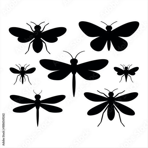 Silhouettes of various insects Vector