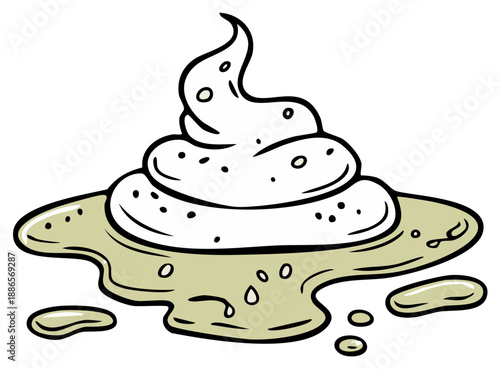 Humorous cartoon illustration showing a pile of soft white cream melting into a messy liquid spill