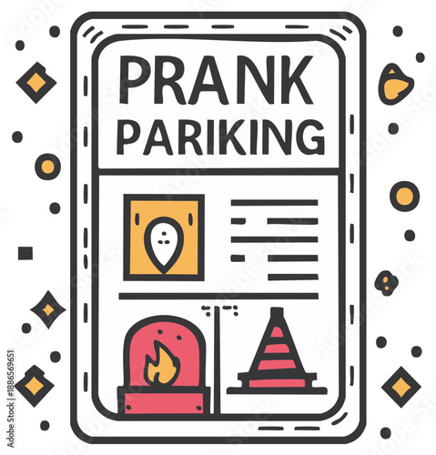 Humorous Prank Parking Sign with Funny Icons and Alert Elements