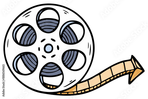 Retro Movie Film Reel with Arrow Shape Cartoon Style Filmstrip, Cinema Themed Design