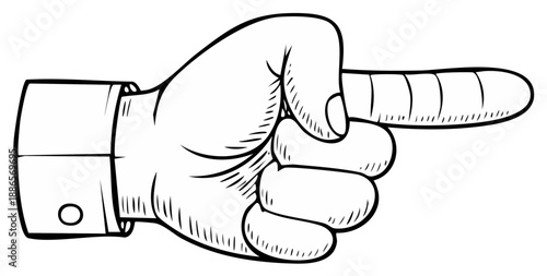 Outlined hand pointing right, gesture illustration