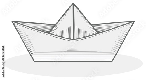 Hand-drawn sketch of a classic paper boat sailing on water with subtle shading