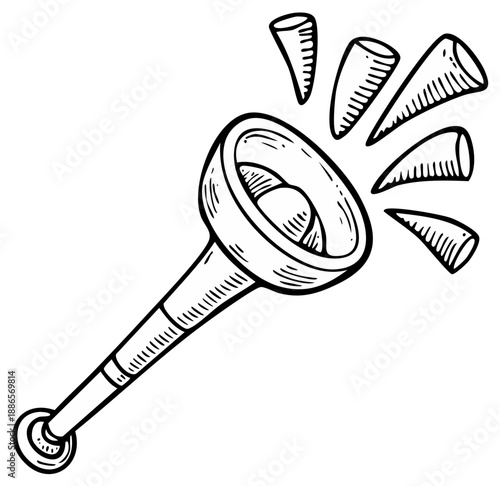 Illustration of a retro handheld megaphone making noise in a vintage sketch style design