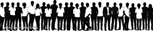 Silhouettes of 24 diverse individuals standing side by side in a line, symbolizing unity, diversity, and collaboration