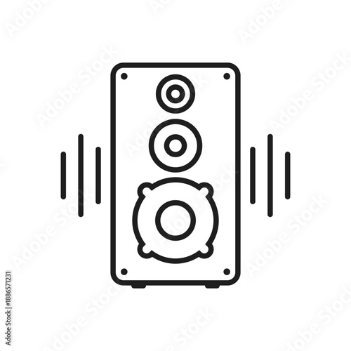 Speaker sound system icon in flat linear and outline style. Loudspeaker vector illustration on isolated background. Music subwoofer sign business concept.