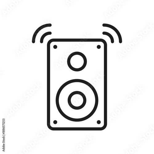 Speaker sound system icon in flat linear and outline style. Loudspeaker vector illustration on isolated background. Music subwoofer sign business concept.
