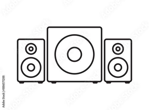 Speaker sound system icon in flat linear and outline style. Loudspeaker vector illustration on isolated background. Music subwoofer sign business concept.