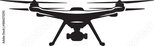 Black and white drone with four propellers quadcopter