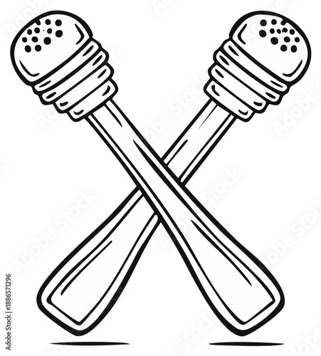 Crossed Salt and Pepper Shakers Illustrated in Black and White