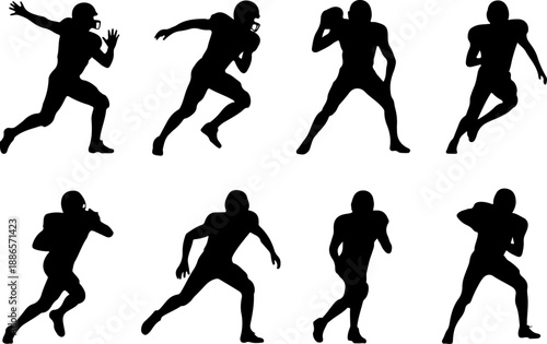 American Football Player Action Pose Vector Illustration Set