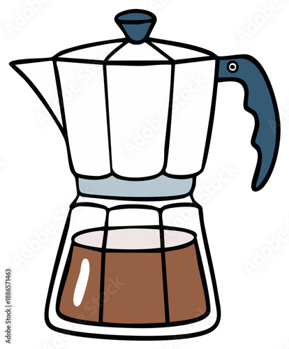Hand drawn illustration of a classic Italian moka pot coffee maker