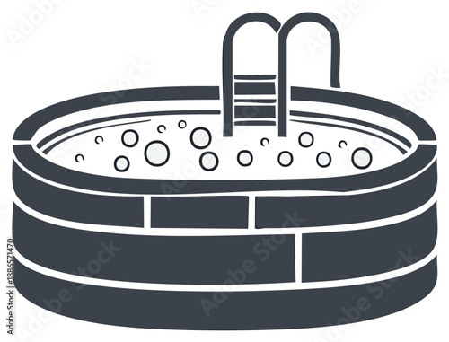 Circular inflatable backyard hot tub with integrated ladder and bubbling water