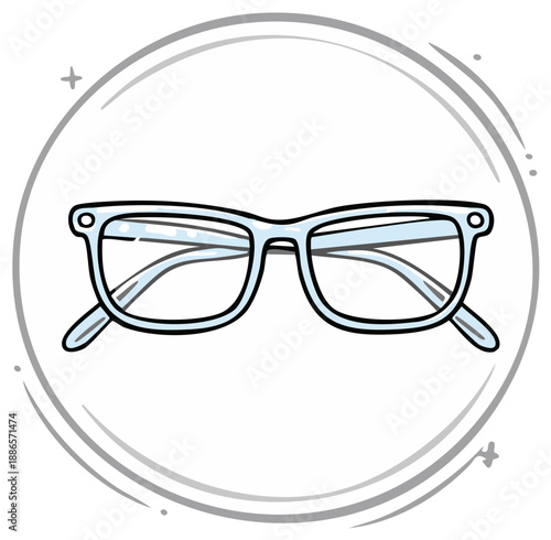 Cartoon Illustration: Blue Glasses Inside a White Circle
