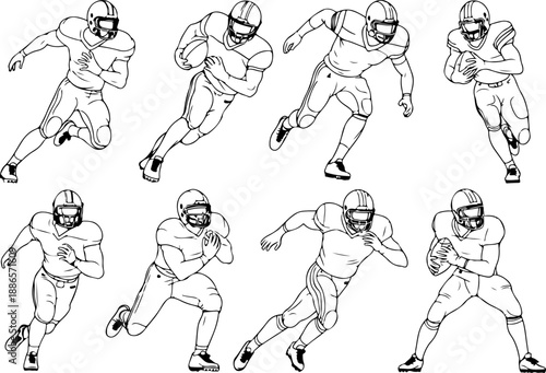 American Football Player Action Pose Vector Illustration Set