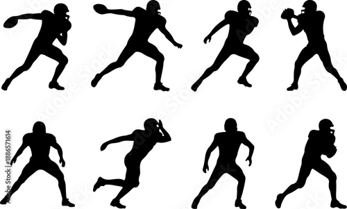 American Football Player Action Pose Vector Illustration Set