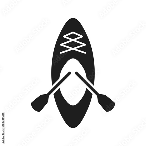 Canoe with paddle icon in flat style. Kayak boat vector illustration on isolated background. Rafting sign business concept.