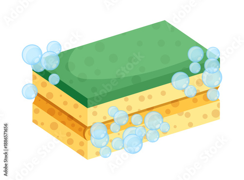 Kitchen sponge icon in flat style. Housework cleaning vector illustration on isolated background. Dish washing tool sign business concept.