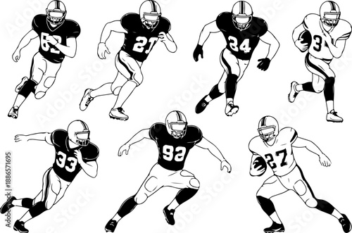 American Football Player Action Pose Vector Illustration Set