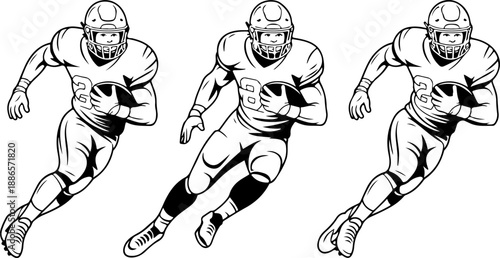 American Football Player Action Pose Vector Illustration Set