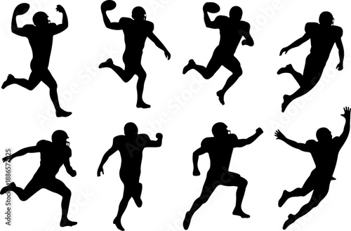 American Football Player Action Pose Vector Illustration Set