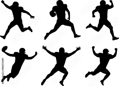 American Football Player Action Pose Vector Illustration Set