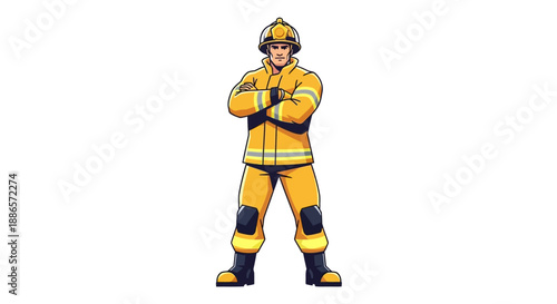 Confident firefighter in uniform with crossed arms illustration