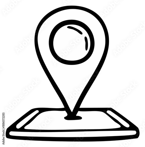 Hand drawn map marker icon indicating location on a flat surface
