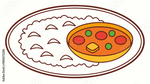 Plate of Rice and Curry with Butter Square food meal