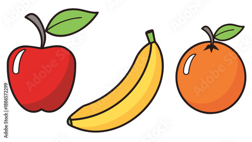 Red Apple Banana and Orange on White Background fruit