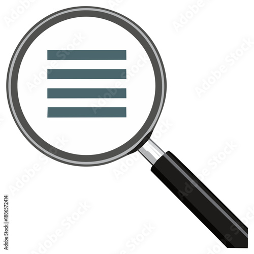 Magnifying glass examining a menu icon for web interface design
