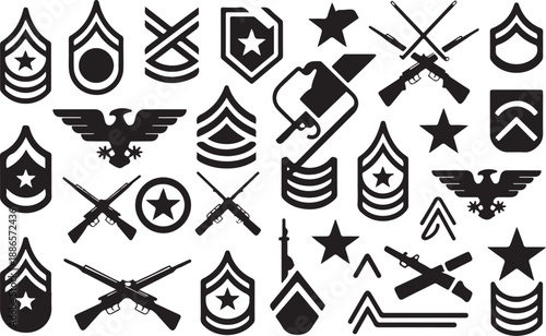 Black and white military insignia and badges stars