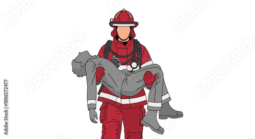 Firefighter heroically rescuing person in emergency situation illustration