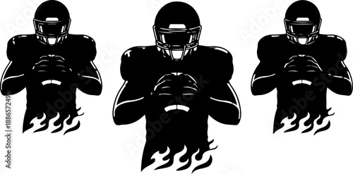 American Football Player Action Pose Vector Illustration Set