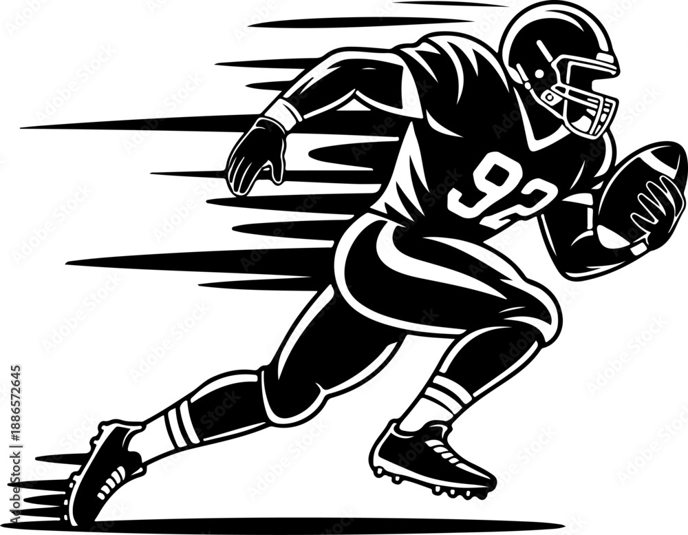 Obraz premium American Football Player Running Speed Black Silhouette