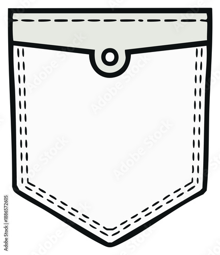 Simple Line Drawing of a Classic White Fabric Pocket with Stitching Detail