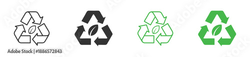 Eco Recycling Icon Set. Green Environment and Sustainability Symbols. Recycle Sign Collection, Vector Illustration.