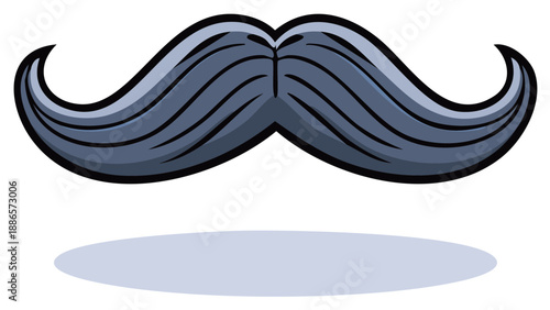 Stylish classic gray mustache cartoon illustration with elegant curled tips and subtle shadow