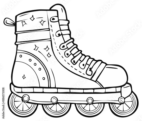 Single Roller Skate Outline Isolated for Coloring Book or Graphic Design Elements.