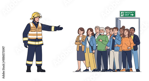 Firefighter Extinguishing Kitchen Fire in Modern Illustration