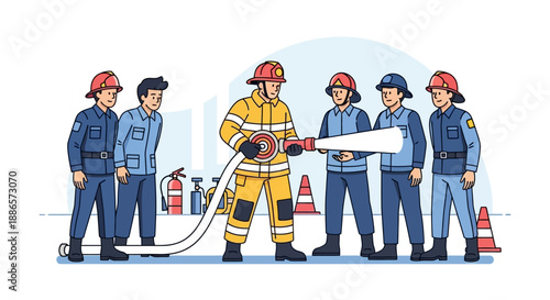 Firefighter Extinguishing Kitchen Fire in Modern Illustration
