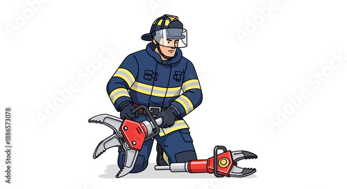 Firefighter Extinguishing Kitchen Fire in Modern Illustration